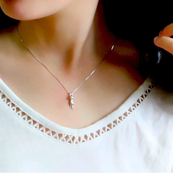 Dainty “Hang in There” Cat Necklace Pendant in 925 Sterling Silver (20''-22'') - Picture 3 of 4